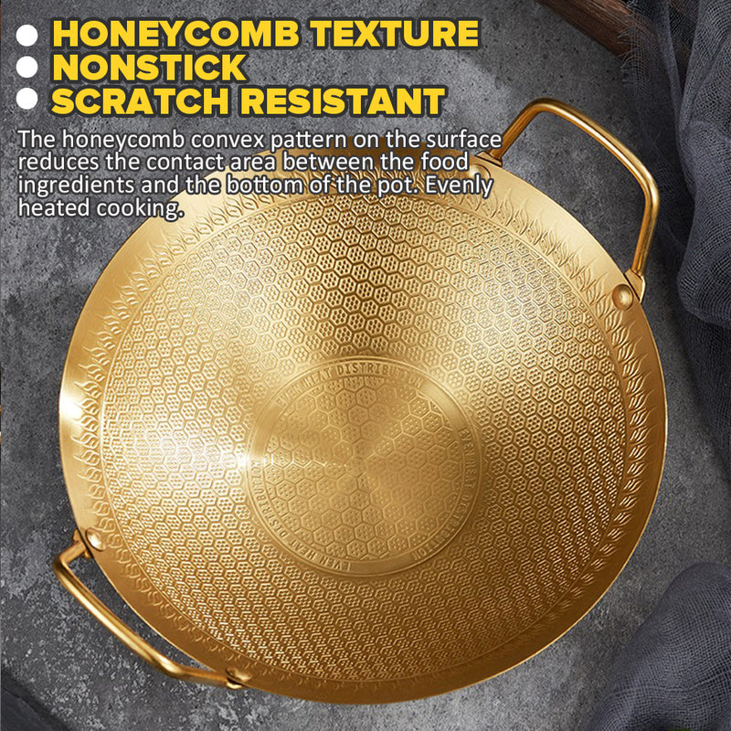 idrop Golden Nonstick Honeycomb Anti Scratch Resistant Kitchen Cooking Wok / Periuk Memasak Honeycomb Masak Tidak Lekat  / 金色不粘蜂窝防刮耐厨房烹饪炒锅