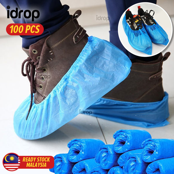 idrop [ 100pcs ] Disposable Shoe Cover Waterproof & Wear-Resistant Dust Proof Foot Cover Plastic / Sarung Plastik Kasut Pakai Buang 100 Keping / 超厚一次性鞋套CPE室内防滑耐磨家用防水雨天塑料防尘特加厚脚套