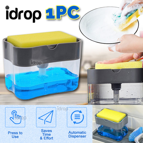 idrop Sponge & Dishwashing Soap Container Holder Press Dispenser