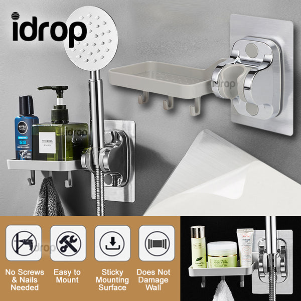 idrop Bathroom Wall Mounted Shower Head Holder Bracket & Toiletry Mini Shelf