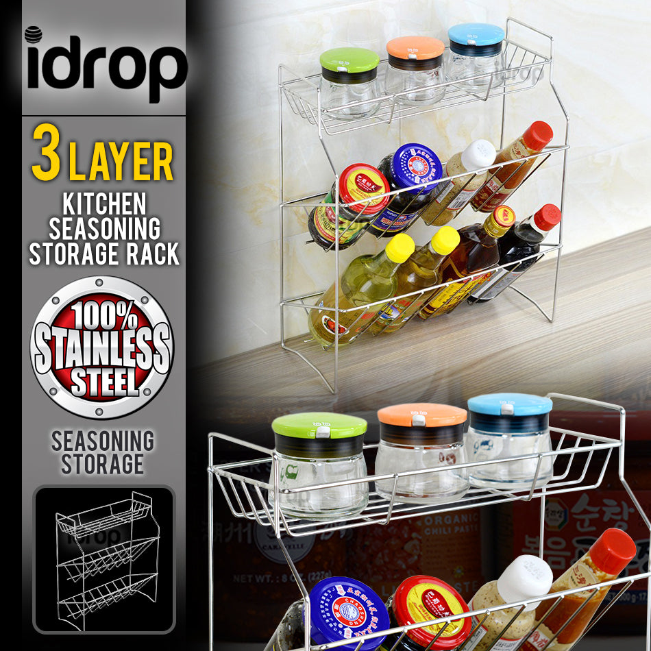 idrop 3 LAYER Stainless Steel Kitchen Seasoning Bottle Shelf Storage R