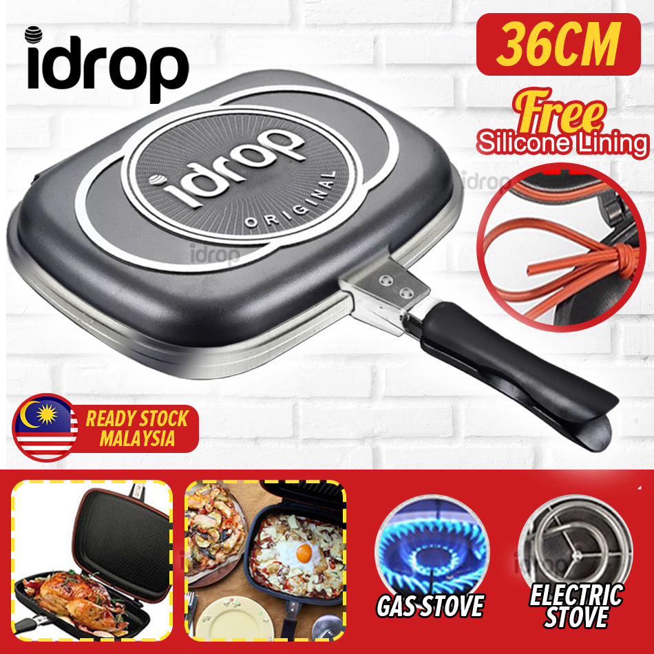 idrop 36CM DOUBLE SIDED FRYING PAN Kitchen Cooking Pressure Grill Co