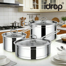 idrop [ 16CM 20CM 24CM ] Stainless Steel Cookware Set Milk Pot Double Handle Soup Pot Frying Pan Induction Gas Stove Compatible Kitchen Cookware Set Periuk Keluli Tahan Karat Set Periuk Susu Periuk Sup Dua Pemegang Kuali Goreng Sesuai Dapur Induksi (S)