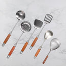 idrop Kitchen Utensil Set Stainless Steel Wooden Handle Spatula Long Handle Heat Resistant Non Stick Soup Ladle Cooking Tool Set Set Peralatan Dapur Keluli Tahan Karat Pemegang Kayu Spatula Tidak Melekat Senduk Sup Alat Memasak Set (S)