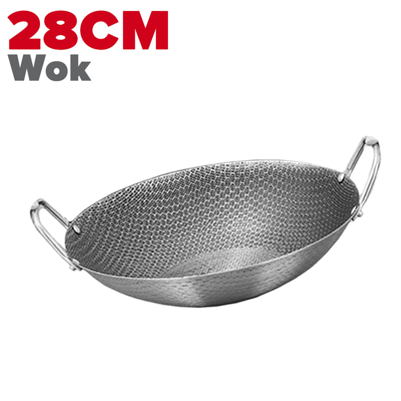 idrop MANY SIZE Nonstick Honeycomb Interior Cooking Wok Cookware [ 28/32/36/40/43/45CM ] / BANYAK SAIZ Kuali Bulat Masak Tidak Lekat Corak Lebah / 双耳不锈钢不粘锅圆底蜂窝炒菜