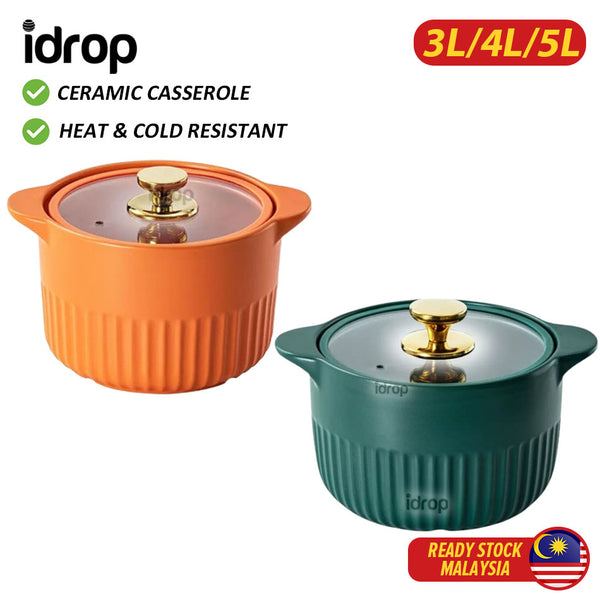 idrop Heat Resistant Casserole Ceramic Pot with Glass Lid [ 3L 4L 5L ] / Periuk Seramik Dengan Penutup / 玻璃盖耐热砂锅陶瓷锅