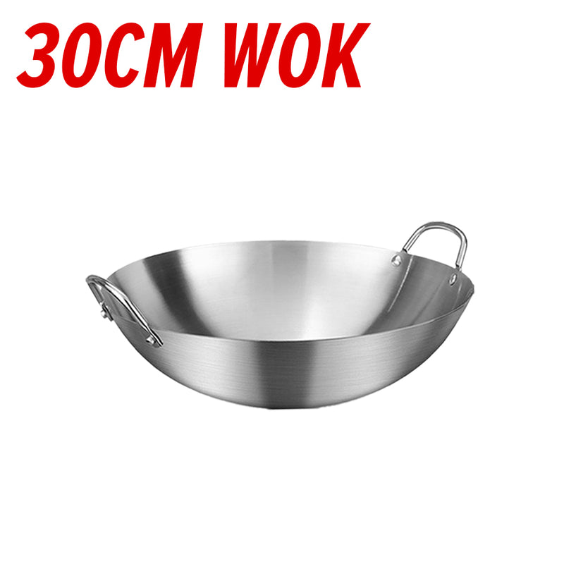 idrop Cooking Wok Double Ear Stainless Steel 304 26CM~36CM / Periuk Masak Keluli Tahan Karat 304 / 26CM-36CM不锈钢双耳砂光炒锅