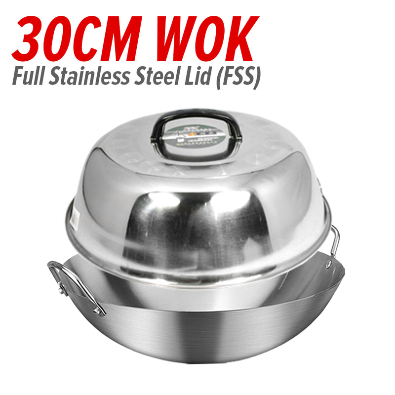 idrop Cooking Wok Double Ear Stainless Steel 304 26CM~36CM / Periuk Masak Keluli Tahan Karat 304 / 26CM-36CM不锈钢双耳砂光炒锅