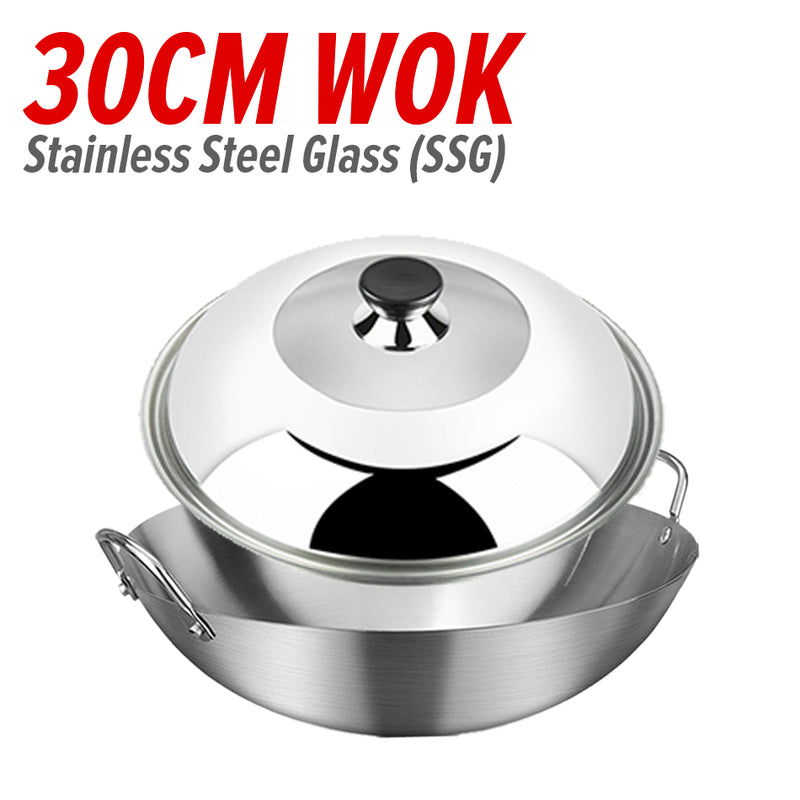 idrop Cooking Wok Double Ear Stainless Steel 304 26CM~36CM / Periuk Masak Keluli Tahan Karat 304 / 26CM-36CM不锈钢双耳砂光炒锅