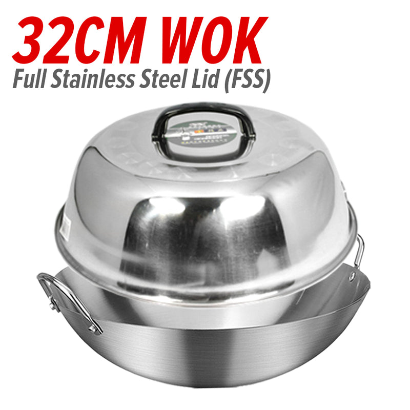 idrop Cooking Wok Double Ear Stainless Steel 304 26CM~36CM / Periuk Masak Keluli Tahan Karat 304 / 26CM-36CM不锈钢双耳砂光炒锅