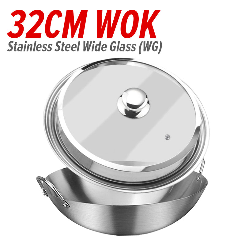 idrop Cooking Wok Double Ear Stainless Steel 304 26CM~36CM / Periuk Masak Keluli Tahan Karat 304 / 26CM-36CM不锈钢双耳砂光炒锅