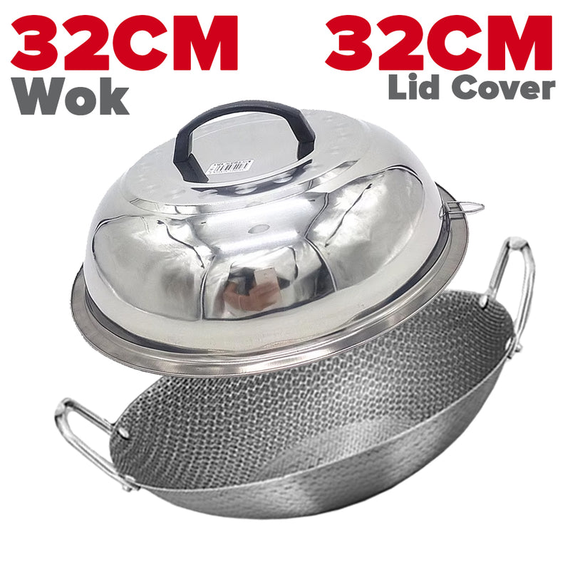 idrop MANY SIZE Nonstick Honeycomb Interior Cooking Wok Cookware [ 28/32/36/40/43/45CM ] / BANYAK SAIZ Kuali Bulat Masak Tidak Lekat Corak Lebah / 双耳不锈钢不粘锅圆底蜂窝炒菜