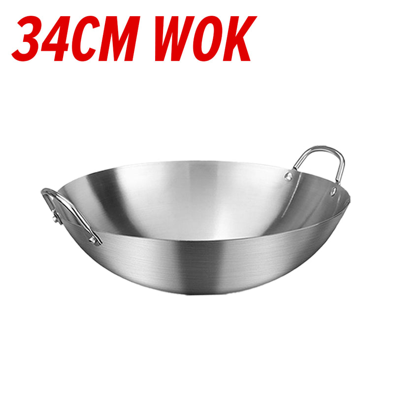 idrop Cooking Wok Double Ear Stainless Steel 304 26CM~36CM / Periuk Masak Keluli Tahan Karat 304 / 26CM-36CM不锈钢双耳砂光炒锅