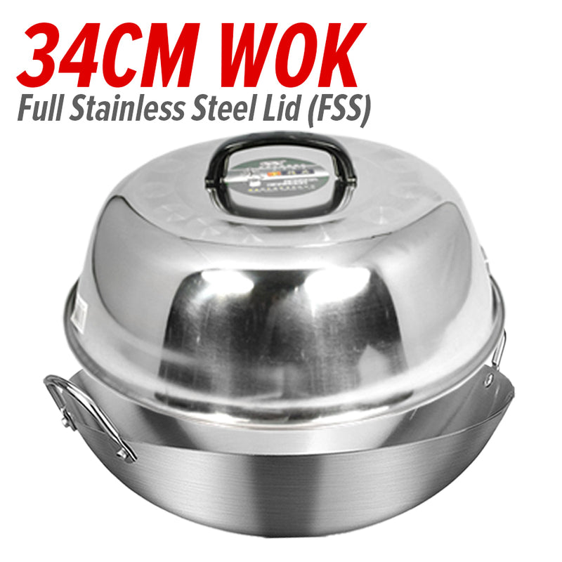 idrop Cooking Wok Double Ear Stainless Steel 304 26CM~36CM / Periuk Masak Keluli Tahan Karat 304 / 26CM-36CM不锈钢双耳砂光炒锅