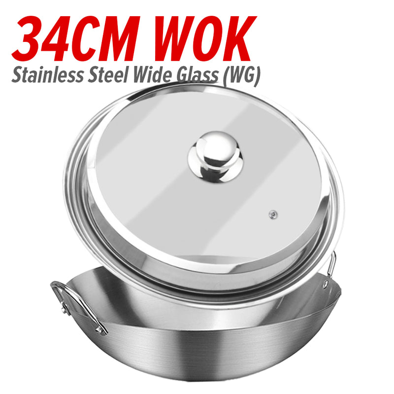 idrop Cooking Wok Double Ear Stainless Steel 304 26CM~36CM / Periuk Masak Keluli Tahan Karat 304 / 26CM-36CM不锈钢双耳砂光炒锅