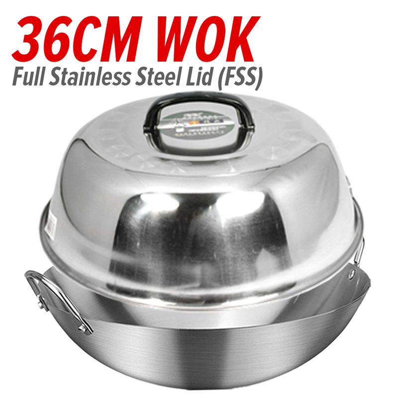 idrop Cooking Wok Double Ear Stainless Steel 304 26CM~36CM / Periuk Masak Keluli Tahan Karat 304 / 26CM-36CM不锈钢双耳砂光炒锅