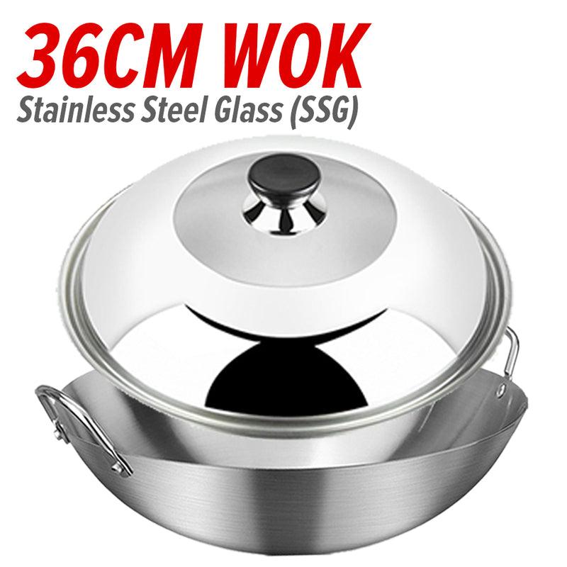 idrop Cooking Wok Double Ear Stainless Steel 304 26CM~36CM / Periuk Masak Keluli Tahan Karat 304 / 26CM-36CM不锈钢双耳砂光炒锅