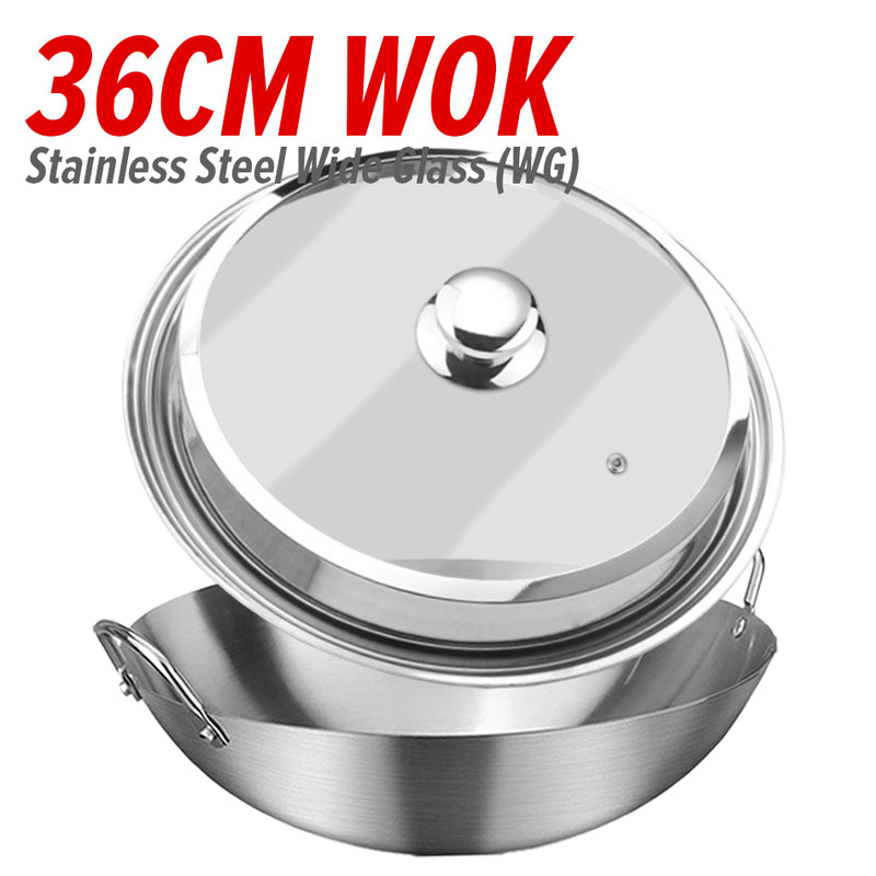 idrop Cooking Wok Double Ear Stainless Steel 304 26CM~36CM / Periuk Masak Keluli Tahan Karat 304 / 26CM-36CM不锈钢双耳砂光炒锅