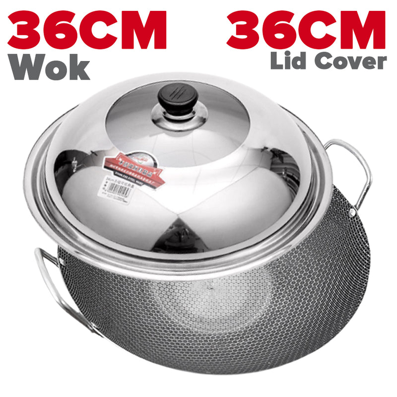 idrop MANY SIZE Nonstick Honeycomb Interior Cooking Wok Cookware [ 28/32/36/40/43/45CM ] / BANYAK SAIZ Kuali Bulat Masak Tidak Lekat Corak Lebah / 双耳不锈钢不粘锅圆底蜂窝炒菜