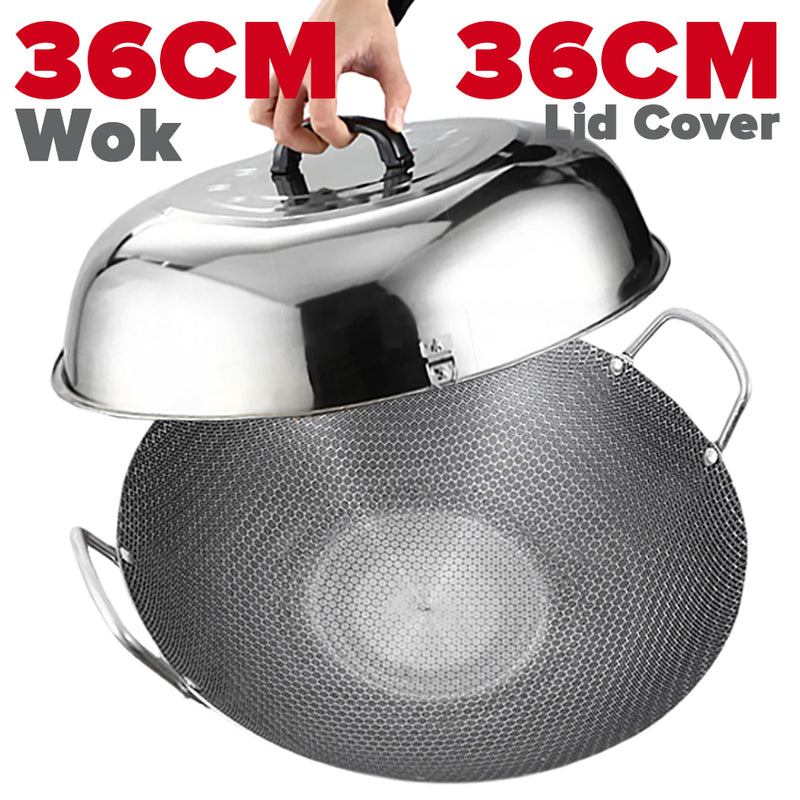 idrop MANY SIZE Nonstick Honeycomb Interior Cooking Wok Cookware [ 28/32/36/40/43/45CM ] / BANYAK SAIZ Kuali Bulat Masak Tidak Lekat Corak Lebah / 双耳不锈钢不粘锅圆底蜂窝炒菜