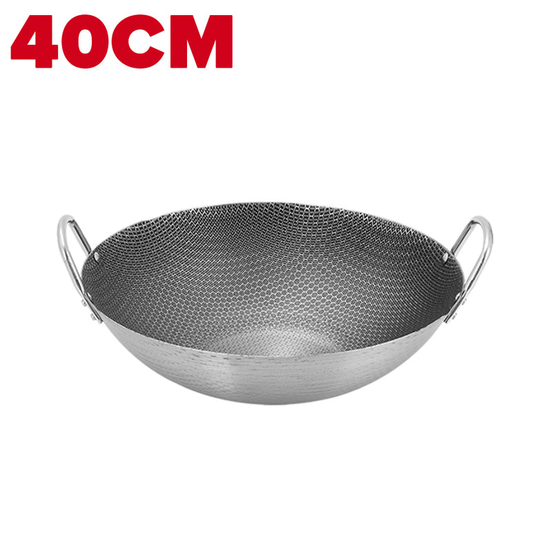 idrop MANY SIZE Nonstick Honeycomb Interior Cooking Wok Cookware [ 28/32/36/40/43/45CM ] / BANYAK SAIZ Kuali Bulat Masak Tidak Lekat Corak Lebah / 双耳不锈钢不粘锅圆底蜂窝炒菜