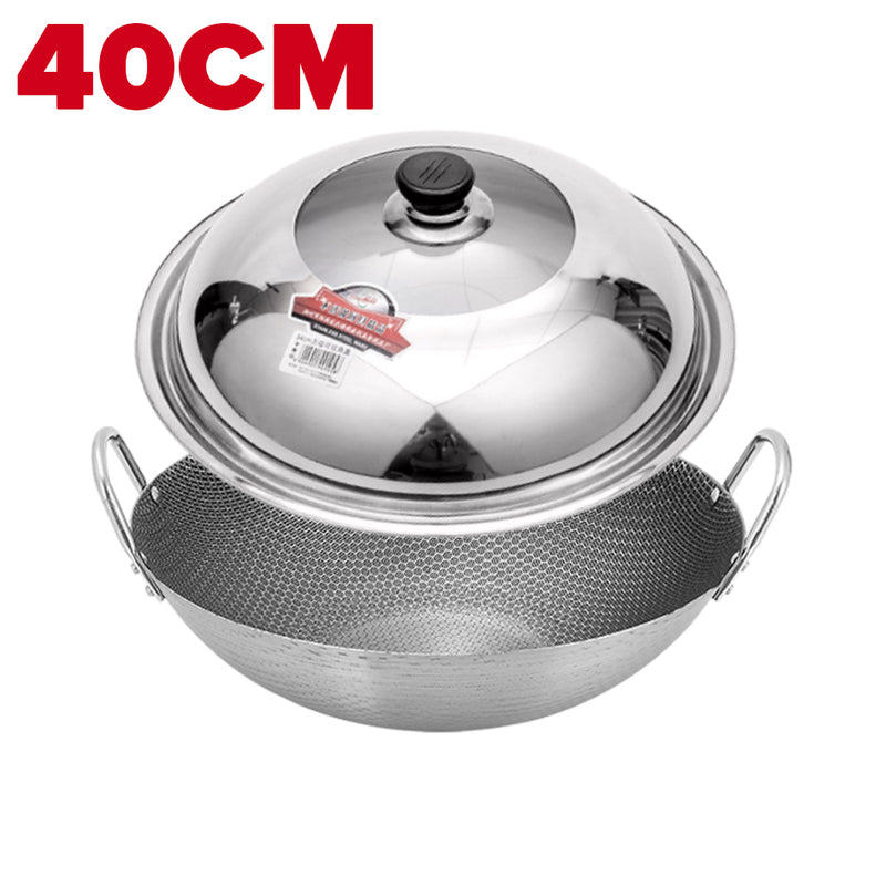 idrop MANY SIZE Nonstick Honeycomb Interior Cooking Wok Cookware [ 28/32/36/40/43/45CM ] / BANYAK SAIZ Kuali Bulat Masak Tidak Lekat Corak Lebah / 双耳不锈钢不粘锅圆底蜂窝炒菜