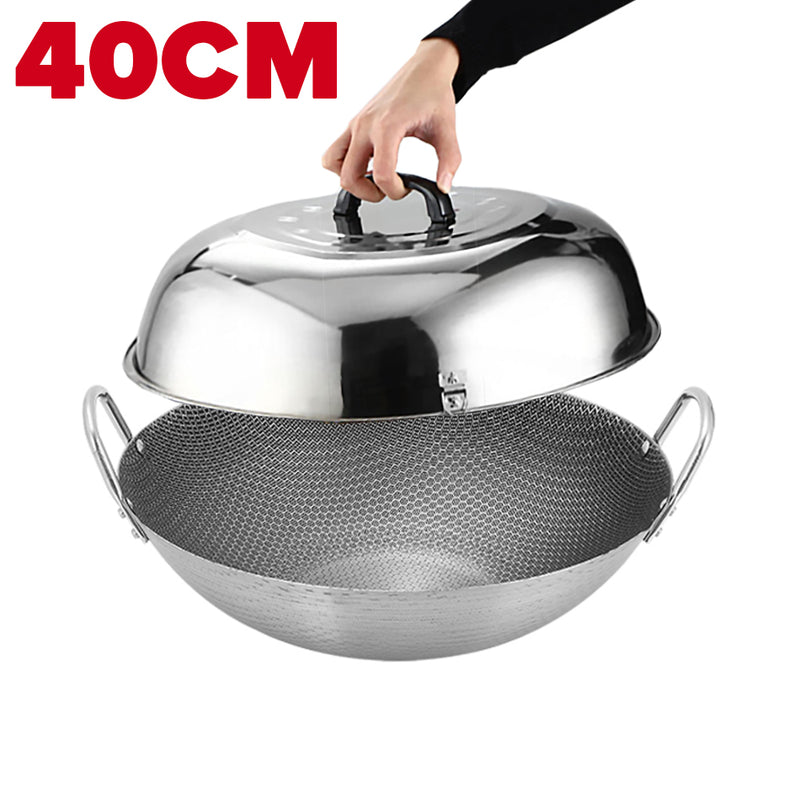 idrop MANY SIZE Nonstick Honeycomb Interior Cooking Wok Cookware [ 28/32/36/40/43/45CM ] / BANYAK SAIZ Kuali Bulat Masak Tidak Lekat Corak Lebah / 双耳不锈钢不粘锅圆底蜂窝炒菜