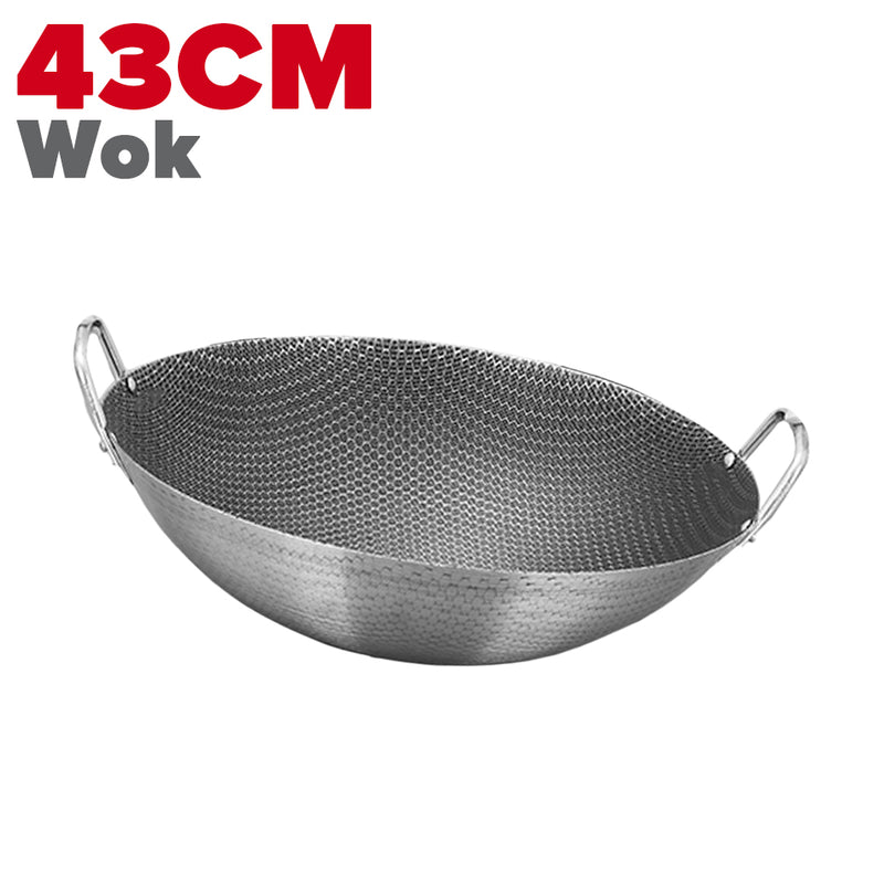 idrop MANY SIZE Nonstick Honeycomb Interior Cooking Wok Cookware [ 28/32/36/40/43/45CM ] / BANYAK SAIZ Kuali Bulat Masak Tidak Lekat Corak Lebah / 双耳不锈钢不粘锅圆底蜂窝炒菜