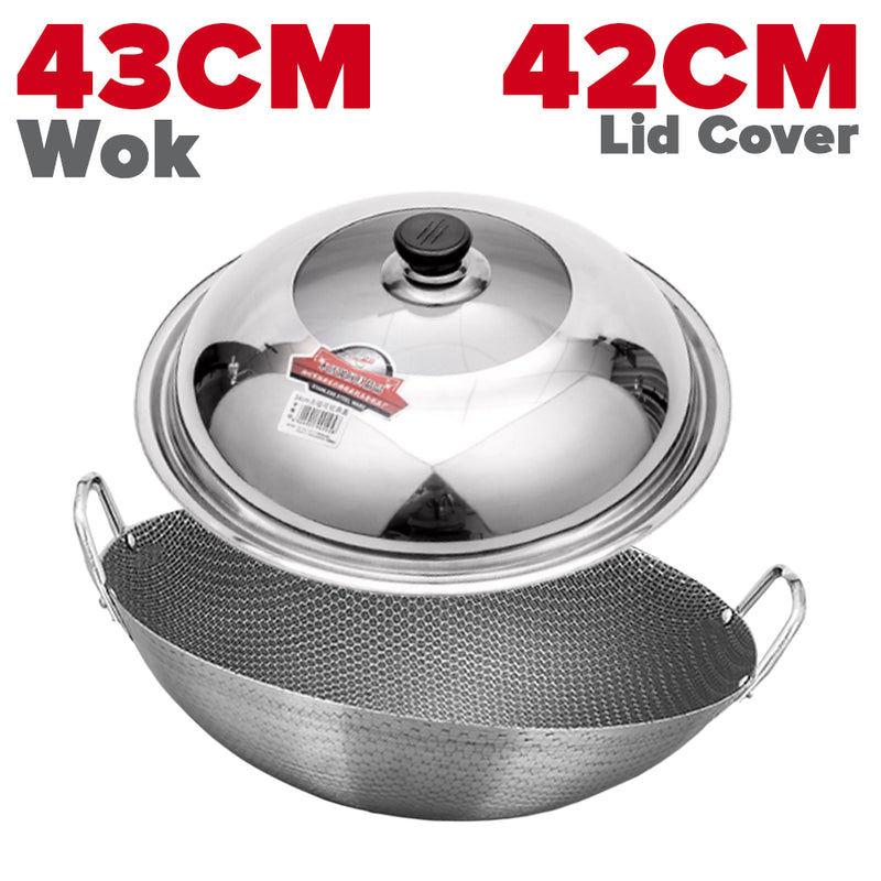 idrop MANY SIZE Nonstick Honeycomb Interior Cooking Wok Cookware [ 28/32/36/40/43/45CM ] / BANYAK SAIZ Kuali Bulat Masak Tidak Lekat Corak Lebah / 双耳不锈钢不粘锅圆底蜂窝炒菜