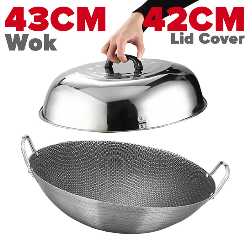 idrop MANY SIZE Nonstick Honeycomb Interior Cooking Wok Cookware [ 28/32/36/40/43/45CM ] / BANYAK SAIZ Kuali Bulat Masak Tidak Lekat Corak Lebah / 双耳不锈钢不粘锅圆底蜂窝炒菜