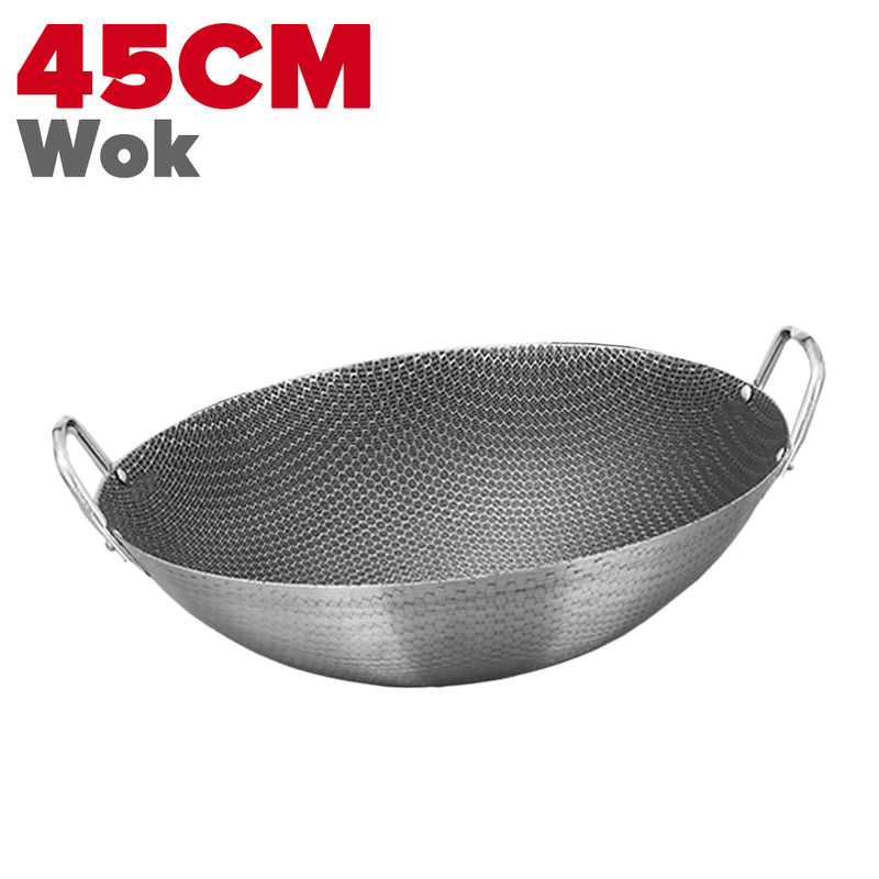 idrop MANY SIZE Nonstick Honeycomb Interior Cooking Wok Cookware [ 28/32/36/40/43/45CM ] / BANYAK SAIZ Kuali Bulat Masak Tidak Lekat Corak Lebah / 双耳不锈钢不粘锅圆底蜂窝炒菜