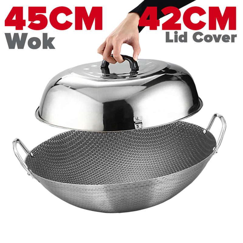 idrop MANY SIZE Nonstick Honeycomb Interior Cooking Wok Cookware [ 28/32/36/40/43/45CM ] / BANYAK SAIZ Kuali Bulat Masak Tidak Lekat Corak Lebah / 双耳不锈钢不粘锅圆底蜂窝炒菜