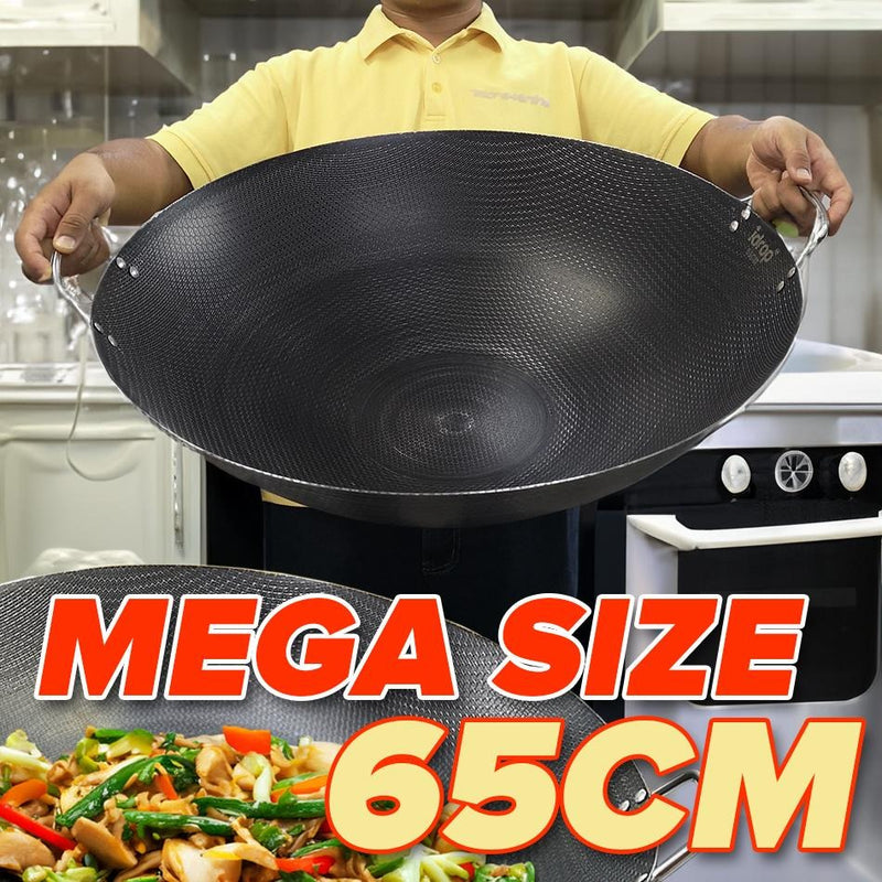 idrop [ SUPER COMBO SET ] 65CM Mega Large Honeycomb Nonstick Cooking Wok with Lid Cover & Long Spatula Ladle & 40CM Wok Double Ear 304 / Periuk Honeycomb Saiz Besar Berpenutup 65CM & Senduk dan Spatula & 40CM Periuk  Karat 304