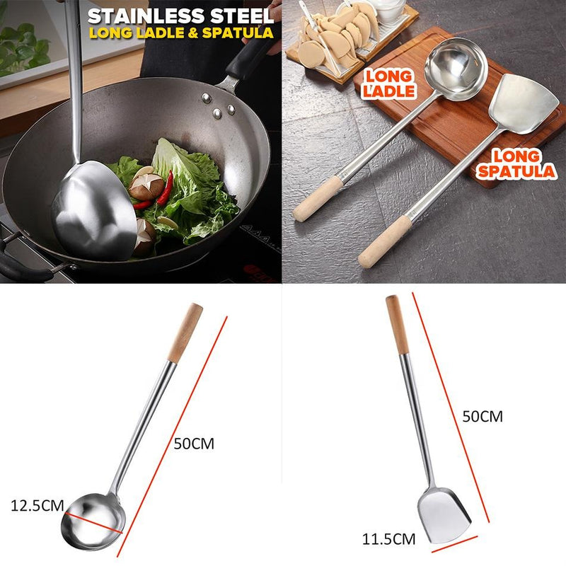 idrop [ SUPER COMBO SET ] 65CM Mega Large Honeycomb Nonstick Cooking Wok with Lid Cover & Long Spatula Ladle & 40CM Wok Double Ear 304 / Periuk Honeycomb Saiz Besar Berpenutup 65CM & Senduk dan Spatula & 40CM Periuk  Karat 304