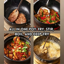 idrop 24CM Deep Belly Wok Traditional Pumpkin Shape Iron Wok Flat Bottom Cooking Pan Induction Gas Stove Compatible Kitchen Cookware Kuali Besi Perut Besar Bentuk Labu Kuali Goreng Dasar Rata Sesuai Dapur Induksi dan Dapur Gas Peralatan Dapur Rumah (S)