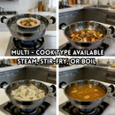 idrop 36CM Stainless Steel Steamer Wok Double Handle Cooking Pot Steam Fry Compatible Kitchen Cookware Periuk Kukus Keluli Tahan Karat Kuali Kukus Dua Pemegang Periuk Kukus dan Goreng Dapur Induksi dan Dapur Gas Peralatan Dapur Rumah (S)