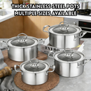 idrop [ 18CM, 20CM , 22CM, 24CM ] 4PCS Thick Stainless Steel Soup Cooking Pot Double Handle Induction Gas Stove Compatible Kitchen Cookware Periuk Sup Keluli Tahan Karat Tebal Periuk Susu Periuk Pemegang Dua Sesuai Dapur Induksi dan Dapur Gas (S)