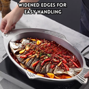 idrop 【40CM / 46CM / 52CM 】304 Stainless Steel PanKeluli Tahan Karat, Ikan Bakar Pemanggang Stim Tray, Stainless Steel Fish Shape Steam Food Tray With Glass Lid