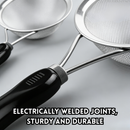 idrop 16cm - 24cm Penapis Minyak Keluli Tahan Karat Pemegang Hitam Dengan Telinga , Stainless Steel Colander Strainer Baking Sieve Strainer Cooking Filter Wire , Oil Filter With Plastic Handle (S)