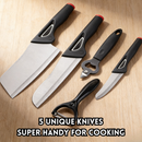 idrop 5PCS Kitchen Knife Set Stainless Steel Knife Meat Slicing Knife Chopping Board with Knife Sharpener Kitchen Tool Set Peralatan Dapur Set Pisau Keluli Tahan Karat 5PCS dengan Papan Pemotong Pisau Hiris Daging Papan Cincang Set Dapur Rumah Asrama (S)