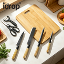 idrop 6 PCS Japanese Style Stainless Steel Kitchen Knife Set with Wooden Cutting Board Household Cooking Knife & Food Preparation for Kitchen Pisau Dapur Keluli Tahan Karat Gaya Jepun Dengan Papan Pemotong Kayu Untuk Memasak & Penyediaan Makanan (S)