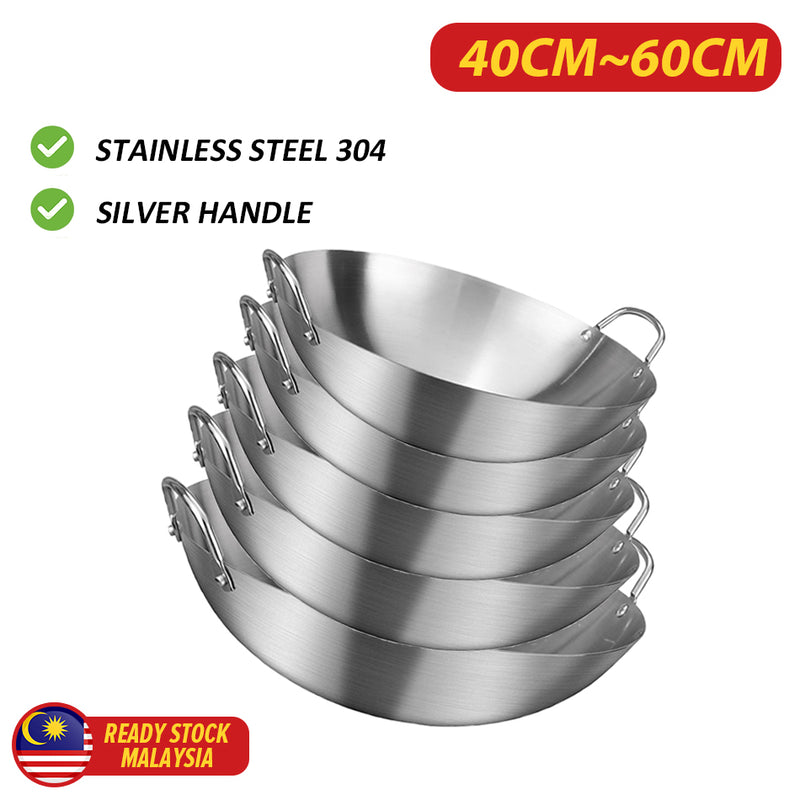 idrop Cooking Wok Double Ear Stainless Steel 304 40CM~60CM / Periuk Masak Keluli Tahan Karat 304 / 40CM-60CM不锈钢双耳砂光炒锅