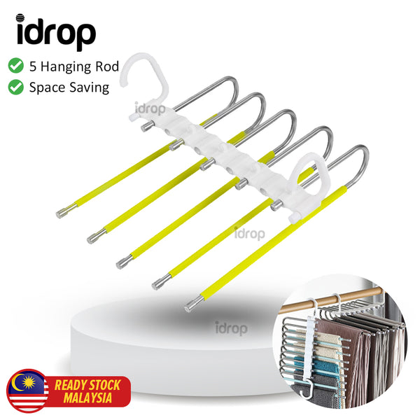 idrop 5 Rod Foldable Clothes Hanging Hanger / Penggantung Sidai Baju 5 Batang Boleh Lipat / 5管塑料钩防滑裤架(不锈钢裤架)