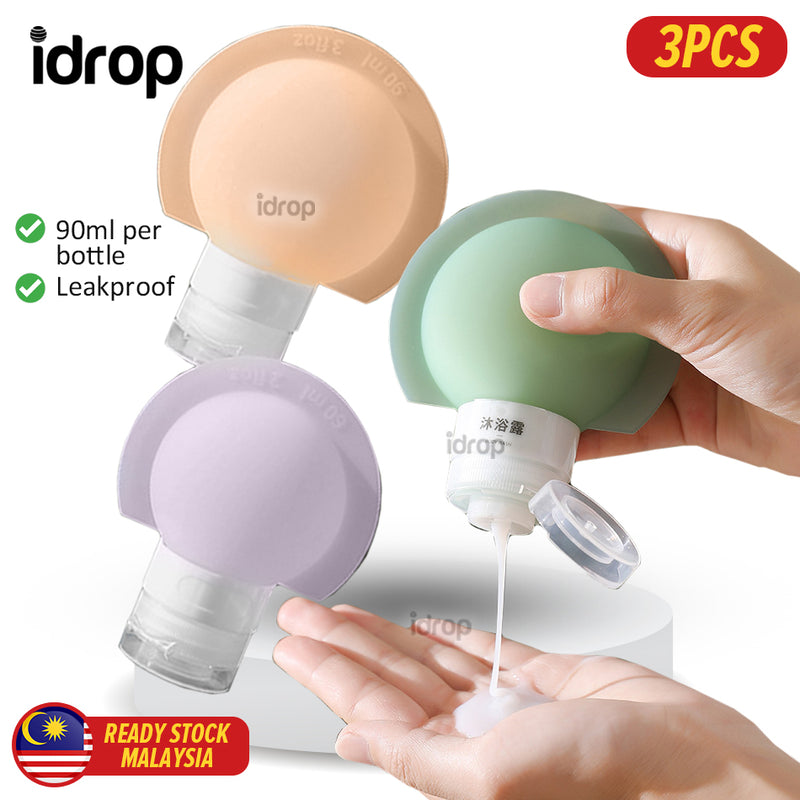 idrop [ 3PCS / 90ML ] Travel Silicone Dispensing Bottle / Botol Silikon Kecil Mengembara / 旅行硅胶分装瓶90ML(3个装)