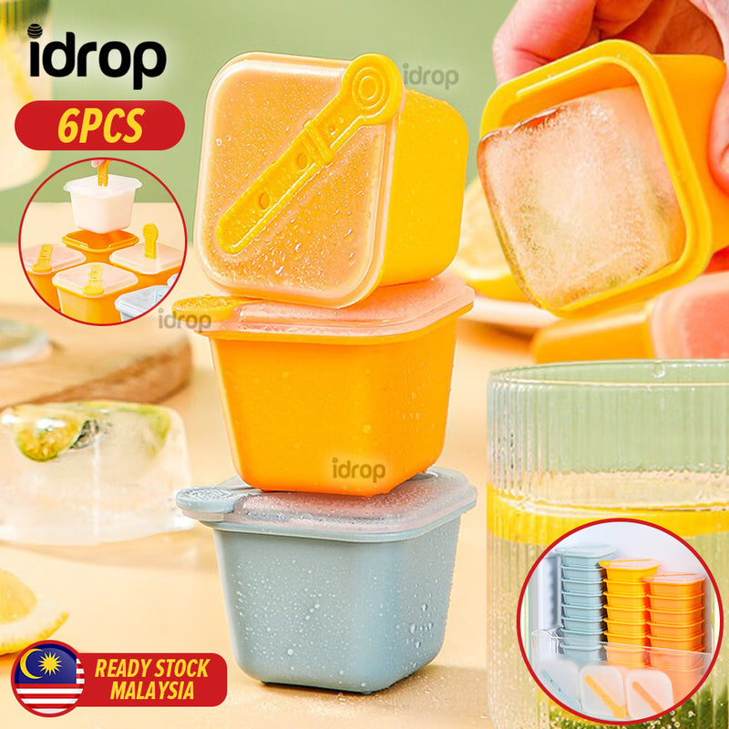 idrop [ 6PCS ] Ice Cube Tray Mold / Acuan Kiub Ais / 自带冰棒冰格(6个1盒)(DUN DUN 吨吨冰格)