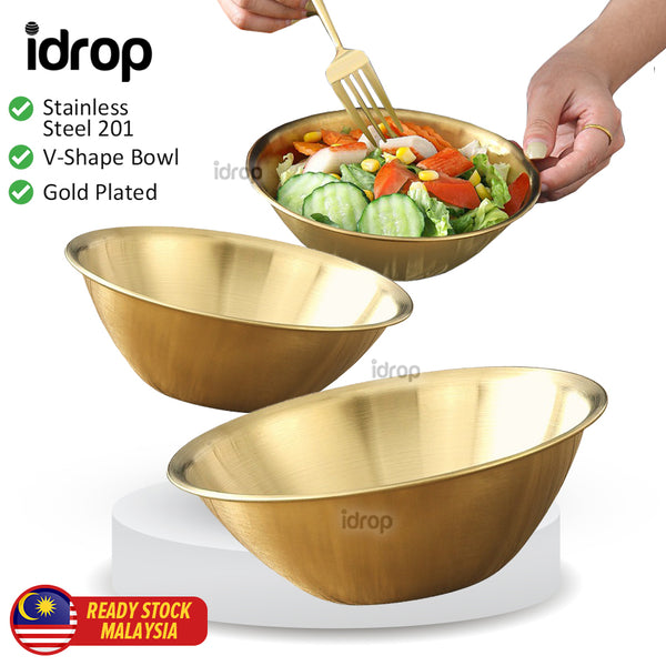 idrop Gold Plated V-Shape Bowl Stainless Steel 201 / Mangkuk Warna Emas Keluli Tahan Karat Bentuk V /