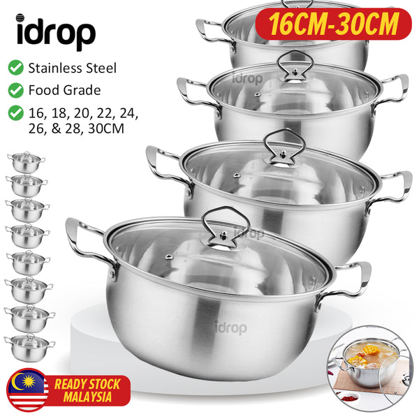 idrop 16PCS 8 Pot Stainless Steel Pot Set with Glass Cover / Set Periuk Keluli Tahan Karat Pelbagai Saiz / 16件套8锅不锈钢锅具玻璃盖