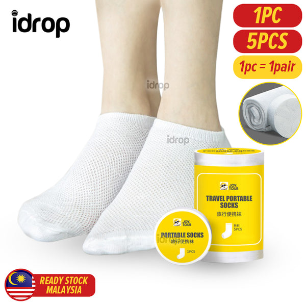 idrop [ 5PCS ] Disposable Travel Socks For Men Women / Stokin Pakai Buang / 袜子女一次性袜子男士旅行袜压缩袜子旅游棉袜子吸汗透气