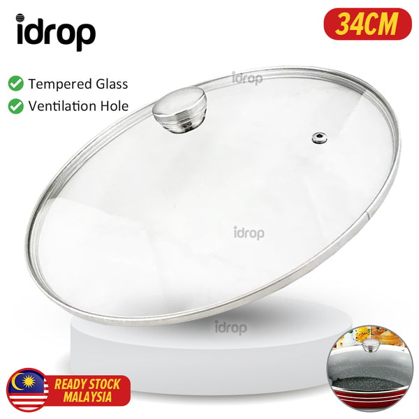 idrop [ 34CM ] Tempered Glass Frying Pan Lid Cover / Penutup Periuk Masak / 钢化玻璃煎锅盖