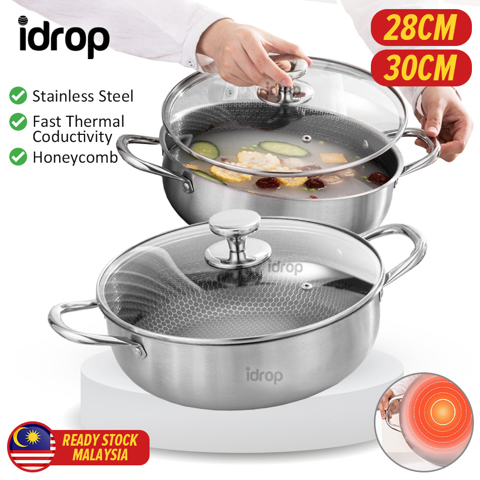 idrop [ 28CM / 30CM ] Stainless Steel Honeycomb Hot Pot Periuk Hot Pot